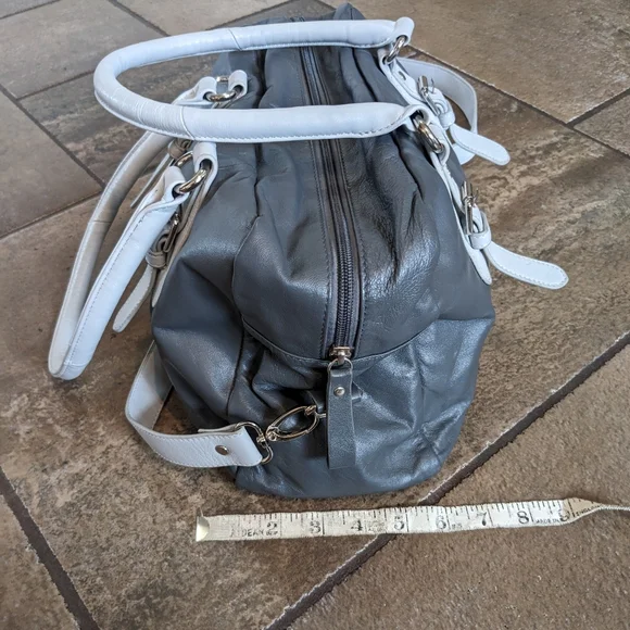 Nina Raye Lamb Leather Chic Sporty Super Soft Luxurious Crossbody Satchel Gray - Picture 9 of 12